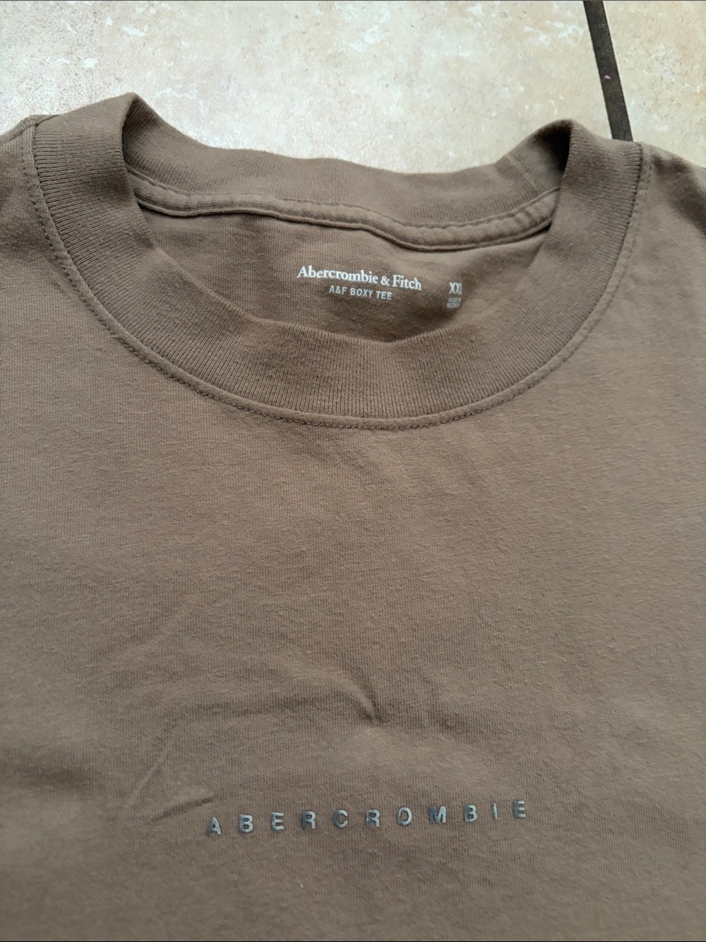 Used Abercrombie & Fitch Brown Crewneck Boxy Tee with Subtle Logo